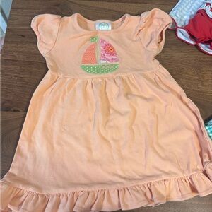 Peach Sailboat beach smocked Dress